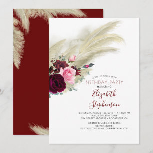 Pampas Grass Burgundy Red Floral Geburtstag Einladung
