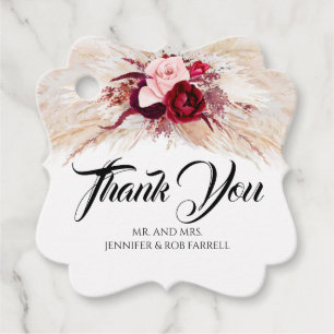 Pampas Grass Burgundy Red Floral Moderne Hochzeit Geschenkanhänger