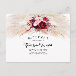Pampas Grass Burgundy Red Floral Save the Date Ankündigungspostkarte