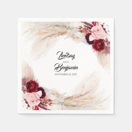 Pampas Grass Burgundy Red Floral Wedding Serviette