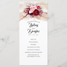 Pampas Grass Burgundy Red Modern Hochzeitsprogramm Programm