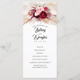 Pampas Grass Burgundy Red Modern Hochzeitsprogramm Programm
