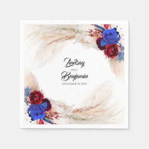 Pampas Grass Burgundy Red Navy Blumenhochzeit Serviette