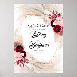 Pampas Grass Burgundy Red Wedding Begrüßungszeiche Poster