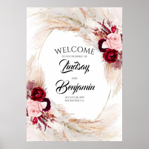 Pampas Grass Burgundy Red Wedding Begrüßungszeiche Poster