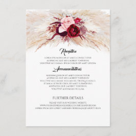 Pampas Grass Burgundy Red Wedding Information Begleitkarte