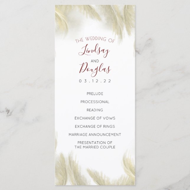 Pampas Grass Burgundy Red Wedding Programs Programm (Vorderseite)