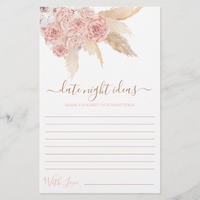 Pampas Grass Date Night Ideas Brautparty Card (Vorderseite)