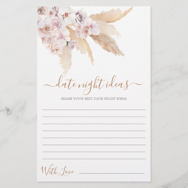 Pampas Grass Date Night Ideas Brautparty Card (Vorderseite)