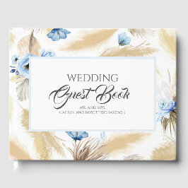 Pampas Grass Dusty Blue Floral Wedding Gästebuch