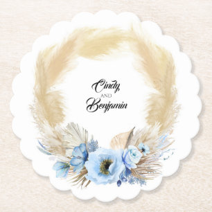 Pampas Grass Dusty Blue Floral Wreath Boho Summer Untersetzer