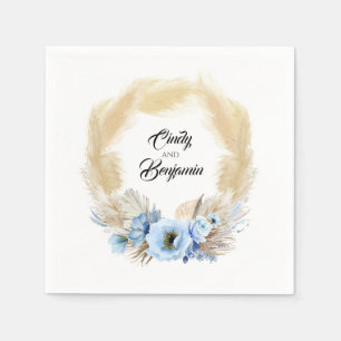 Pampas Grass Dusty Blue Floral Wreath Wedding Serviette