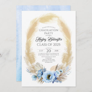 Pampas Grass Dusty Blue Flowers Graduation Party Einladung