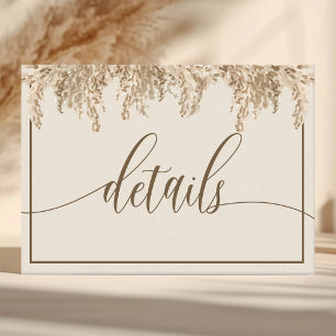 Pampas Grass Earthy Bohemische Hochzeitdetails Begleitkarte