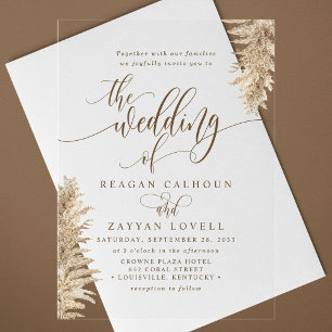 Pampas Grass Earthy Exotic Calligraphy Wedding Acryleinladungen