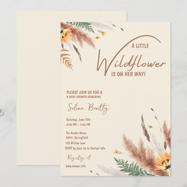 Pampas Grass Eine kleine Wildblume Kindermädchendu Einladung (Vorne/Hinten)