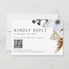 Pampas Grass Elegant Boho Wedding QR Code RSVP Karte