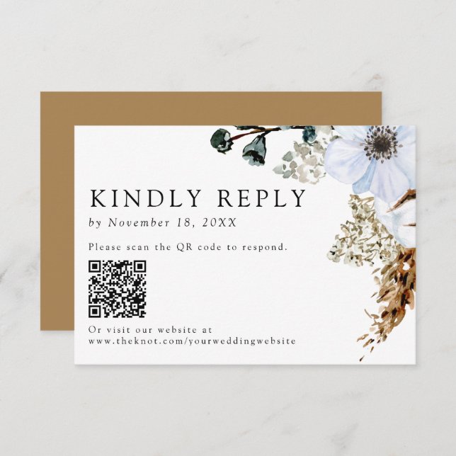 Pampas Grass Elegant Boho Wedding QR Code RSVP Karte (Vorne/Hinten)