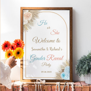 Pampas Grass Elegant Gender Reveal Begrüßungszeich Poster