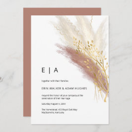 Pampas Grass Elegante Monogram Boho Pink Gold Einladung