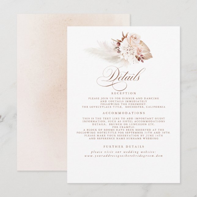 Pampas Grass Elegante weiche Pastellfarben Details Begleitkarte (Vorne/Hinten)