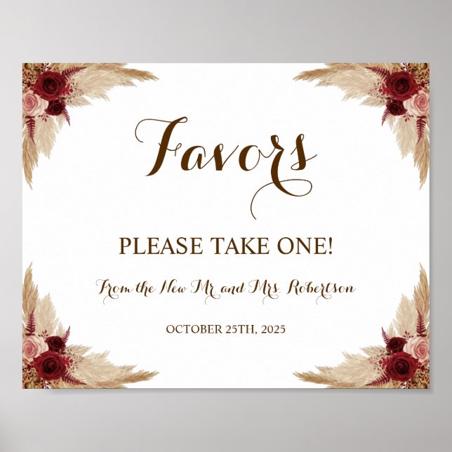 Pampas Grass Favors Brautparty Wedding Poster (Vorne)