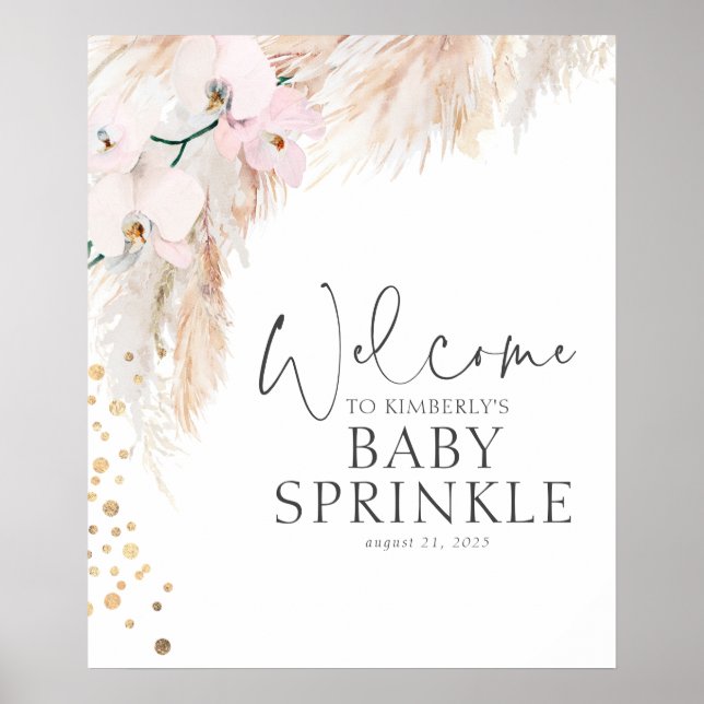 Pampas Grass Floral Baby Dusche Willkommen Poster (Vorne)