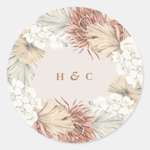 Pampas Grass Floral Bronze Soft Blush Hochzeit Runder Aufkleber