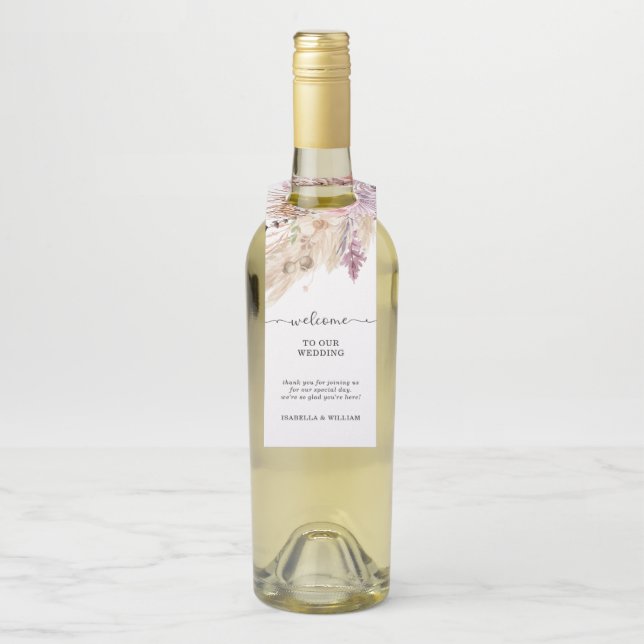 Pampas Grass Floral Custom Begrüßung Flaschenanhänger (Auf Flasche)