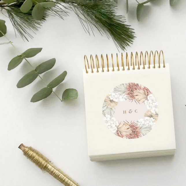 Pampas Grass Floral Dschungel Tropische Hochzeit Runder Aufkleber (Von Creator hochgeladen)