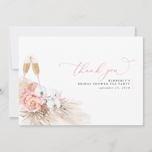 Pampas Grass Floral Pink Brautparty Vielen Dank Dankeskarte (Vorderseite)