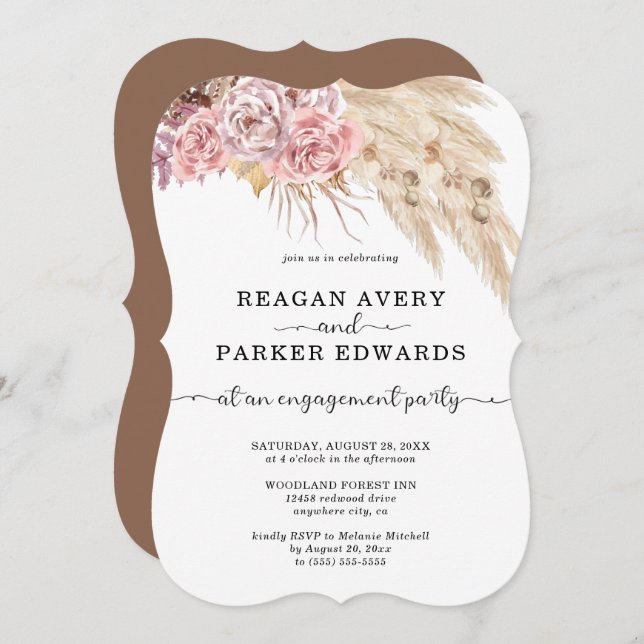 Pampas Grass Floral Rose Lila Verlobung Einladung (Vorne/Hinten)