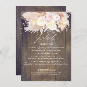 Pampas Grass Floral rustikales Holz Hochzeiten Det Begleitkarte