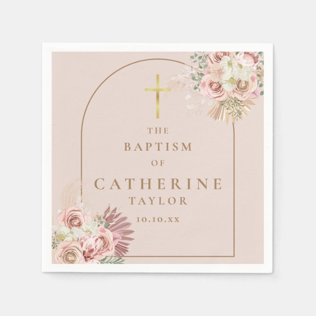 Pampas Grass Floral Taufe Christening Serviette (Vorderseite)