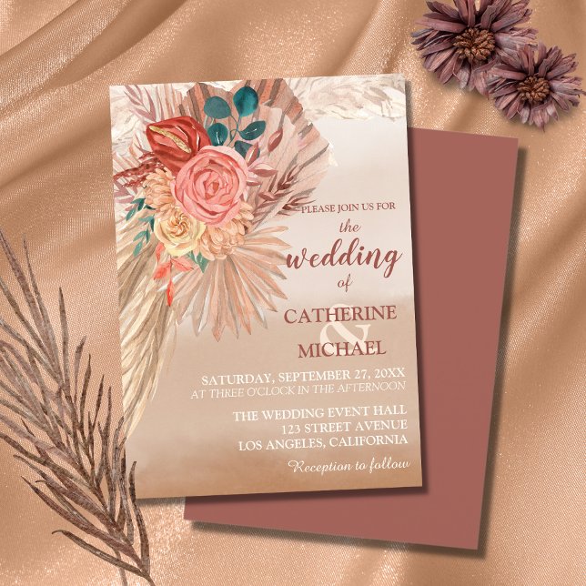Pampas Grass Floral Terracotta Boho Chic Wedding Einladung (Von Creator hochgeladen)