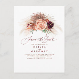 Pampas Grass Floral Terracotta Save the Date Ankündigungspostkarte