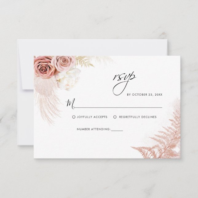 Pampas Grass Floral Terracotta Wedding RSVP Karte (Vorderseite)
