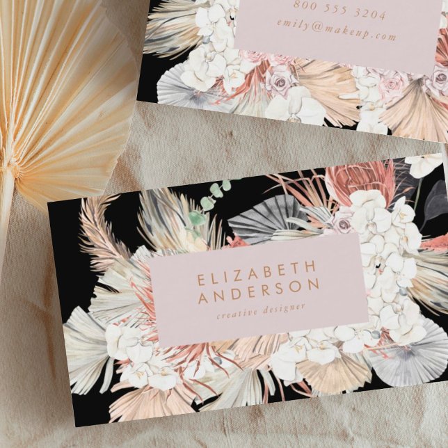 Pampas Grass Floral Tropical Dark Jungle Visitenkarte (Von Creator hochgeladen)