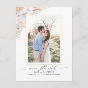 Pampas Grass Floral Tropical Save the Date Foto Ankündigungspostkarte
