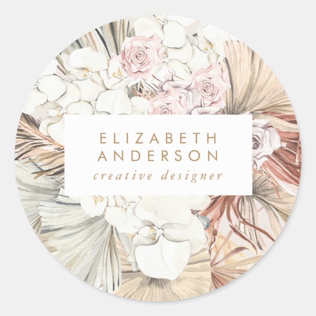 Pampas Grass Floral Tropischer Jungle Runder Aufkleber (Vorderseite)