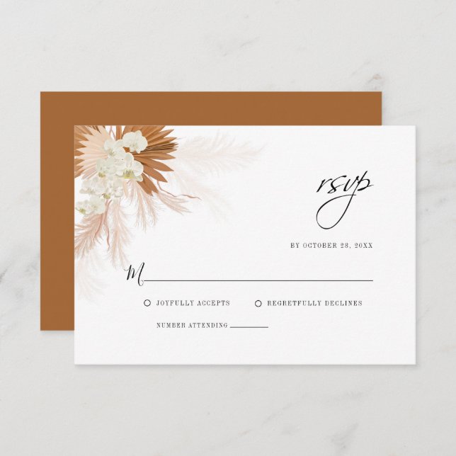 Pampas Grass Floral Wedding RSVP Karte (Vorne/Hinten)