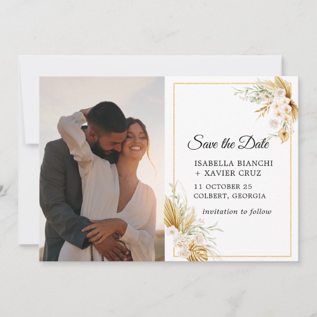 Pampas Grass Foto Wedding Save The Date (Vorderseite)