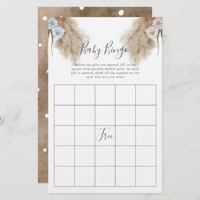 Pampas Grass Gender Reveal Party Baby Bingo Game (Vorne/Hinten)