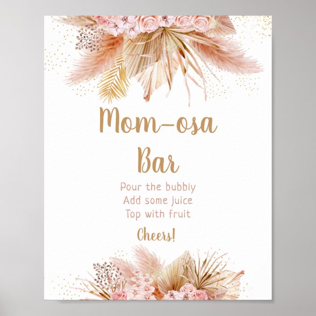 Pampas Grass Gold Floral Baby Dusche Mimosa Bar Poster (Vorne)