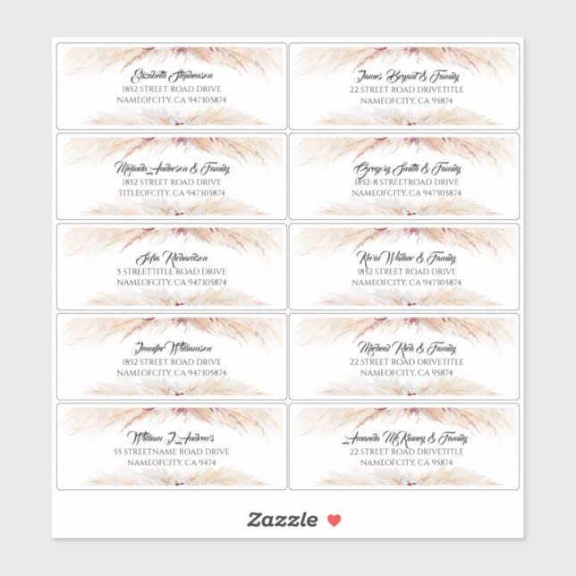 Pampas Grass Guest Names Address Labels (Blatt)