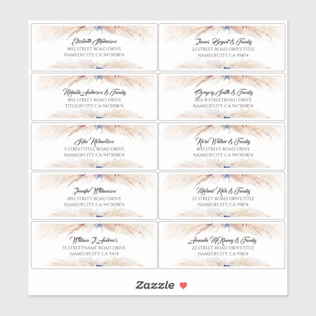 Pampas Grass Guest Names Address Labels (Blatt)