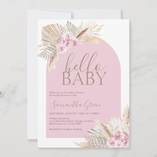 Pampas Grass Hello Baby Dusche Einladung (Vorderseite)