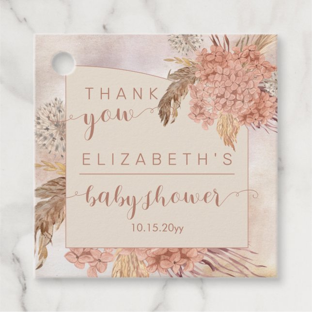 Pampas Grass | Hydrangeas Babydusche Danke Fa Geschenkanhänger (Vorderseite)