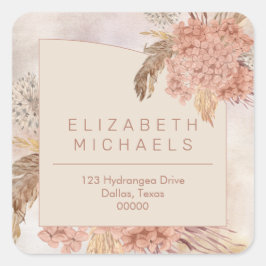 Pampas Grass | Hydrangeas-Rücksendeadresse Quadratischer Aufkleber