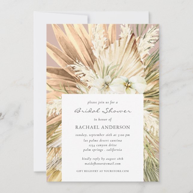 Pampas Grass Modern Boho Bridal Polterabend Einladung (Vorderseite)